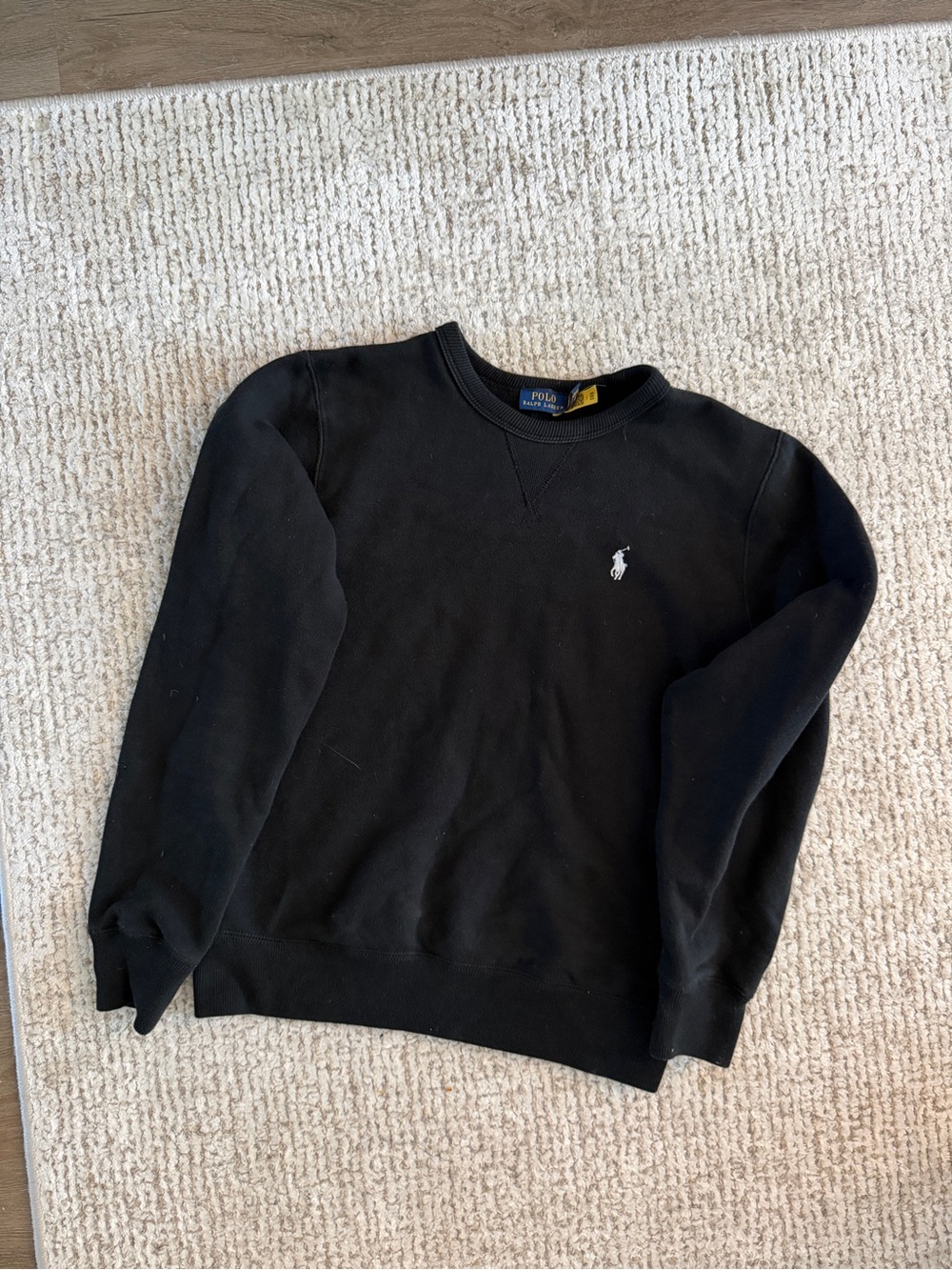 Polo by Ralph Lauren Black Crewneck Sweatshirt with White Polo Pony Embroidery